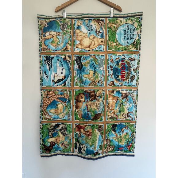 Fabric Panel Animals Around the World Book Theme - Picture 1 of 3